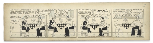 Chic Young Hand-Drawn Blondie Comic Strip From 1934 Titled Men Are So Conceited! -- Blondie Makes a New Years Resolution to be the Perfect Wife!